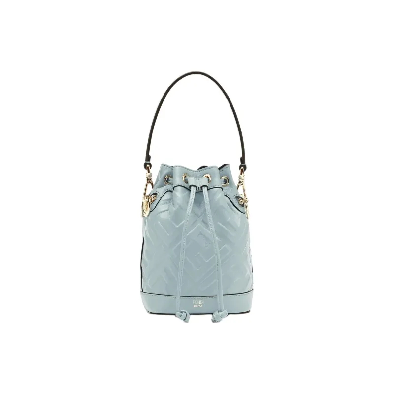 FENDI Mon Tresor Calfskin Bucket Bag, Handbag, Shoulder Bag, Crossbody Bag Trumpets Women's Light Blue-0