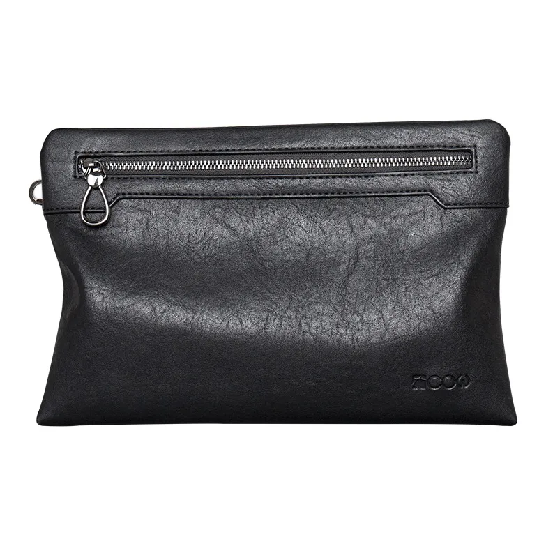 COW Vintage Cow Leather Texture Microfiber Clutch Large Size Men's Black-2
