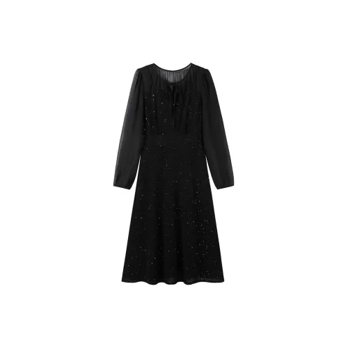 Luxury Long-Sleeved Dresses Women's Black