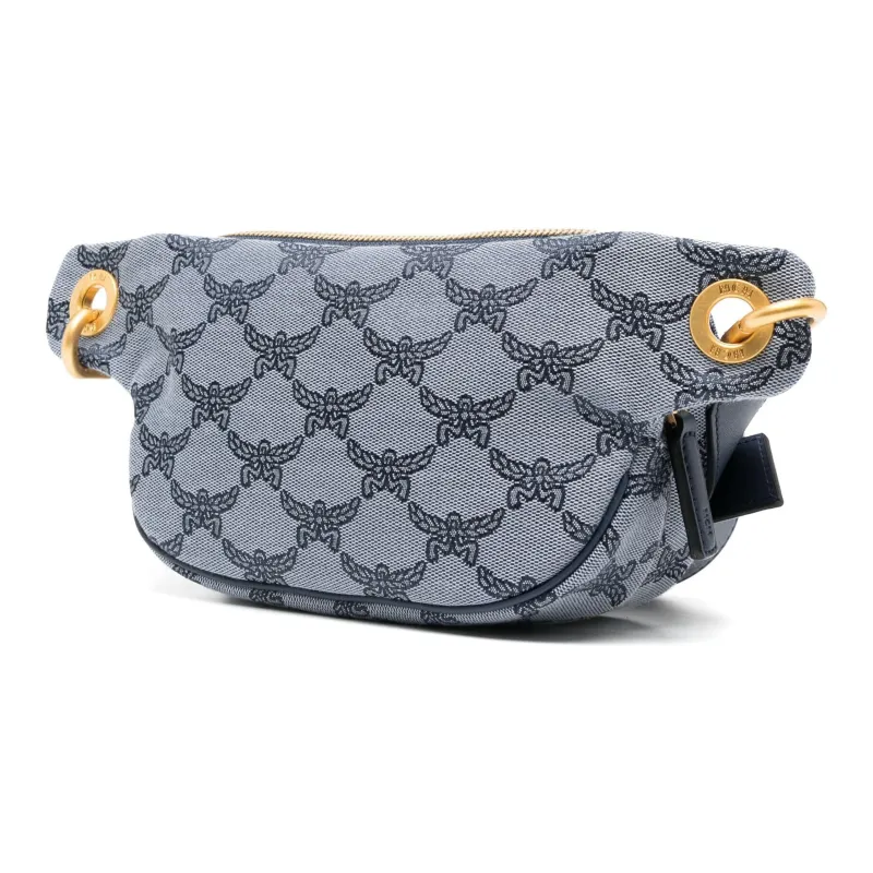 MCM Leather Trim In Tiffilla One Shoulder Crossbody Fanny Pack Trumpets Men's Blue-1