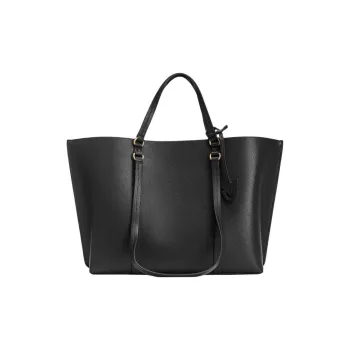 PINKO Cow Leather Tote Bag Shopping Bag One Shoulder Handbag Large Size Women's Black