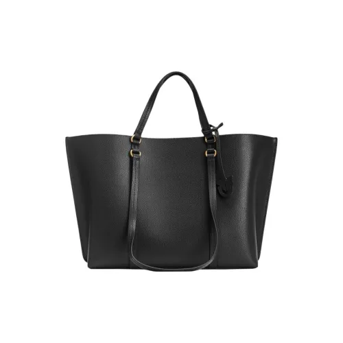 PINKO Cow Leather Tote Bag Shopping Bag One Shoulder Handbag Large Size Women's Black