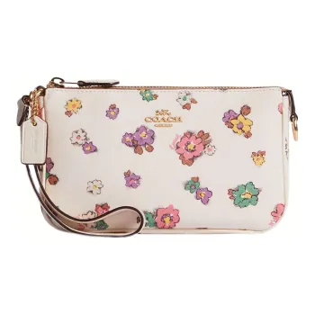 COACH Nolita Refined Pebbled Leather Pochette, Shoulder Bag, Wrist Bag, Clutch Small Size Women's White