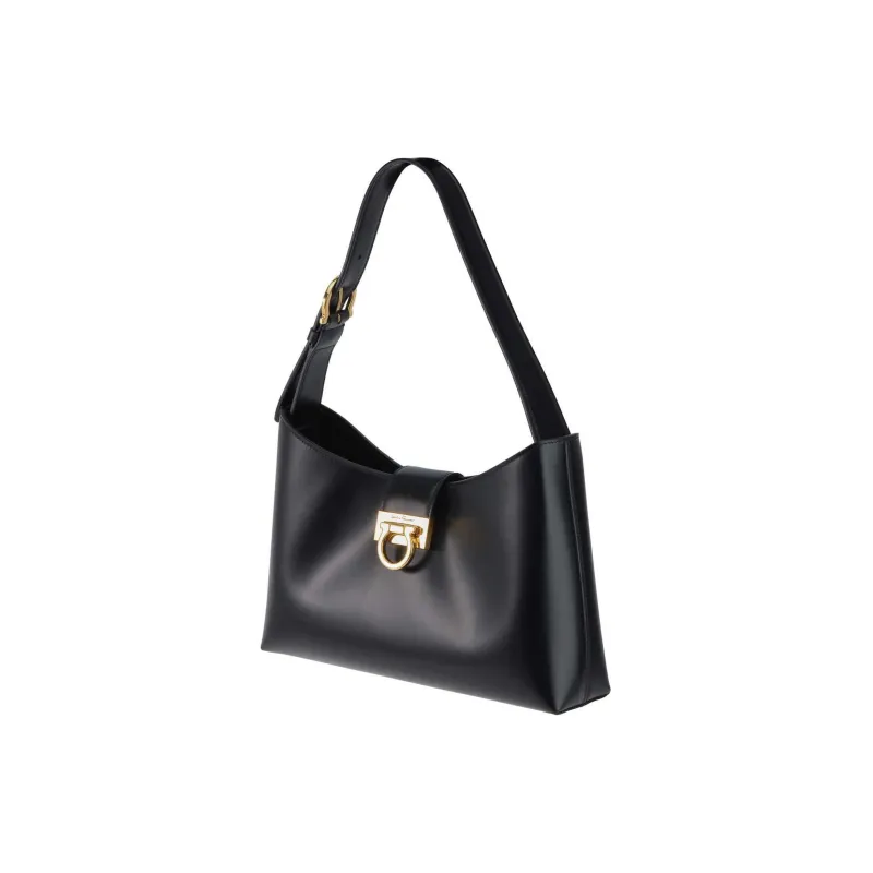 FERRAGAMO Trifolio Leather Shoulder Bag Women's Black-2