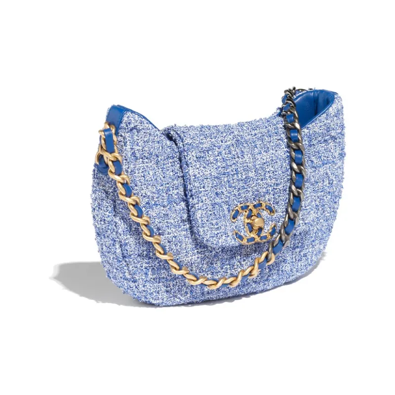 CHANEL 19Bag Twill Soft Woolen Hobo Bag, Handbag, Shoulder Bag Regular Women's Blue White-1