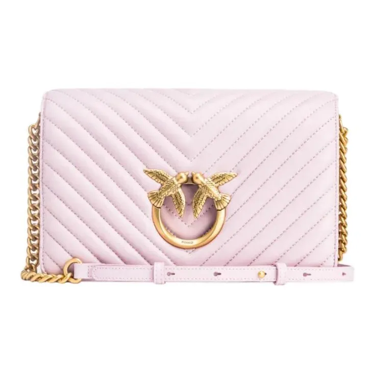 PINKO Click Series Quilting Nappa Leather Crossbody Bag, Shoulder Bag Women's Lilac-0