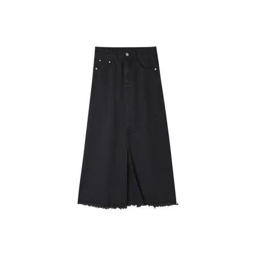 HIPPIEMISS Denim Long Skirts Women's Black Gray