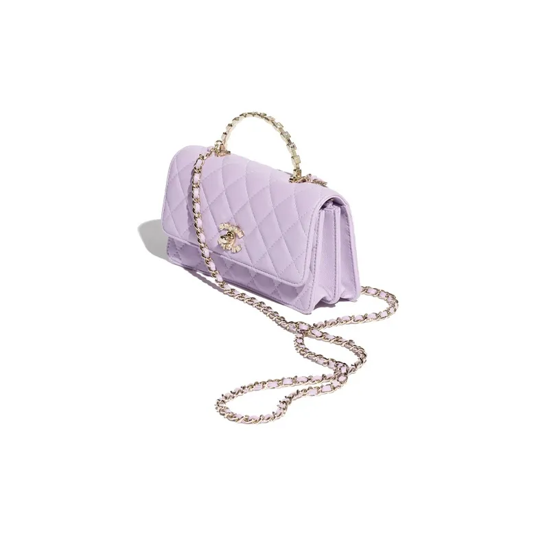 CHANEL Lambskin Rhinestone Gold Metal Handbag, Shoulder Bag, Crossbody Bag Women's Light Purple-1
