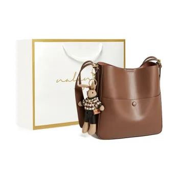 Narandu Cow Leather With Synthetic Leather Bucket Bags Shoulder Bags Large Size Women's Coffee