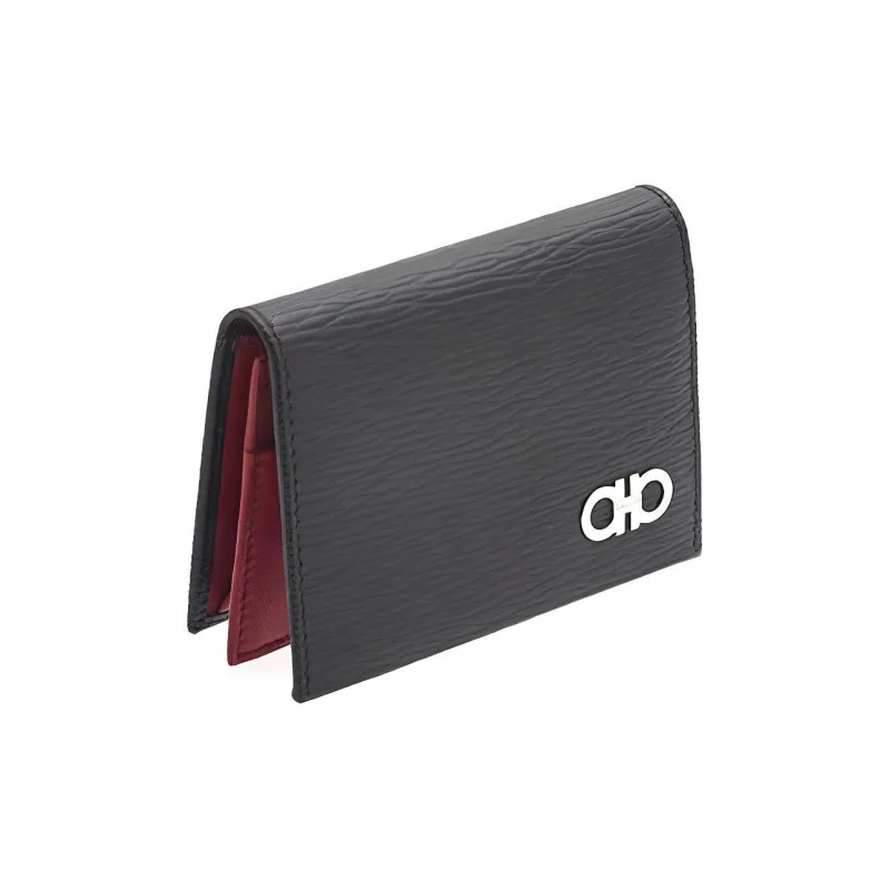FERRAGAMO Cow Leather Card Holder Men's Black-1