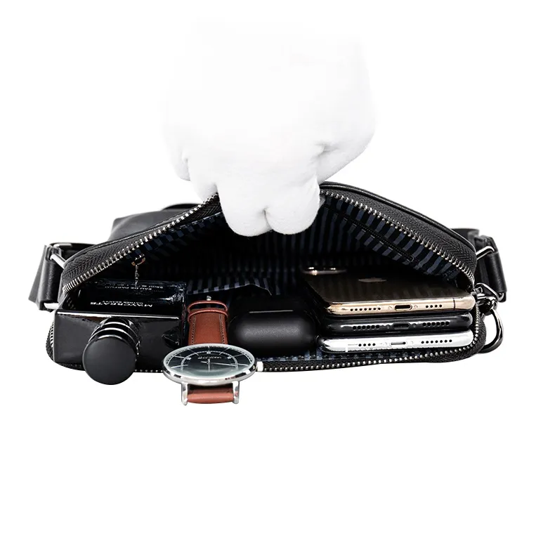 COW Microfiber Synthetic Leather Shoulder Bag Large Size Men's Black-3