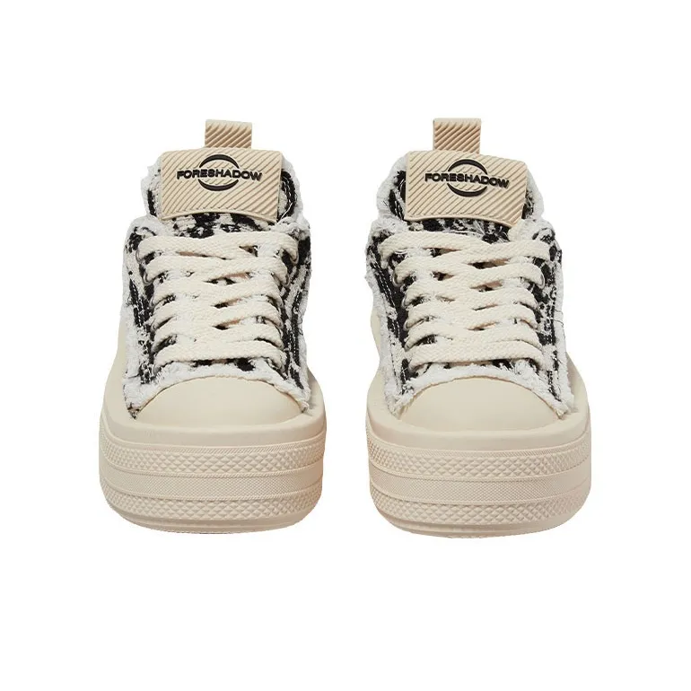 FORESHADOW 'Double-Uni'2.0 Height Increasing Low-Top Salty Cream Skateboard Shoes Unisex Black White-2