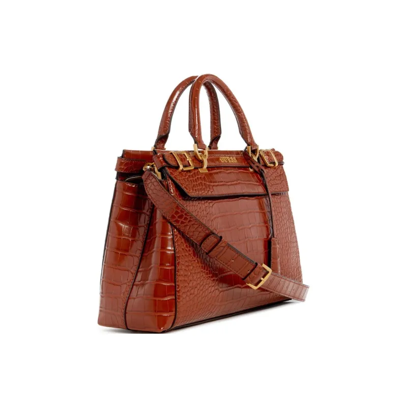 GUESS Crocodile Embossed Artificial Leather Shoulder Bag Crossbody Bag Handbag Women's Brandy-1