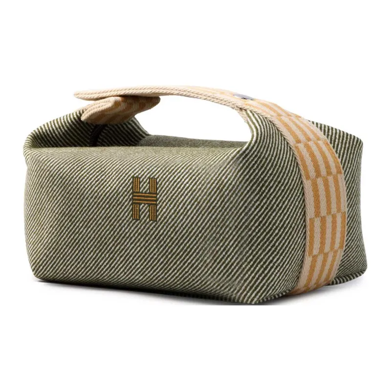 HERMES Bride a Brac Wool Twill Handbag Toiletry Bag Small Size Women's Forest Green-2