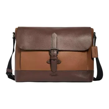 COACH Hudson Leather Messenger Bag, Briefcase, Shoulder Bag, Crossbody Bag Large Size Men's Brown & Multicolor