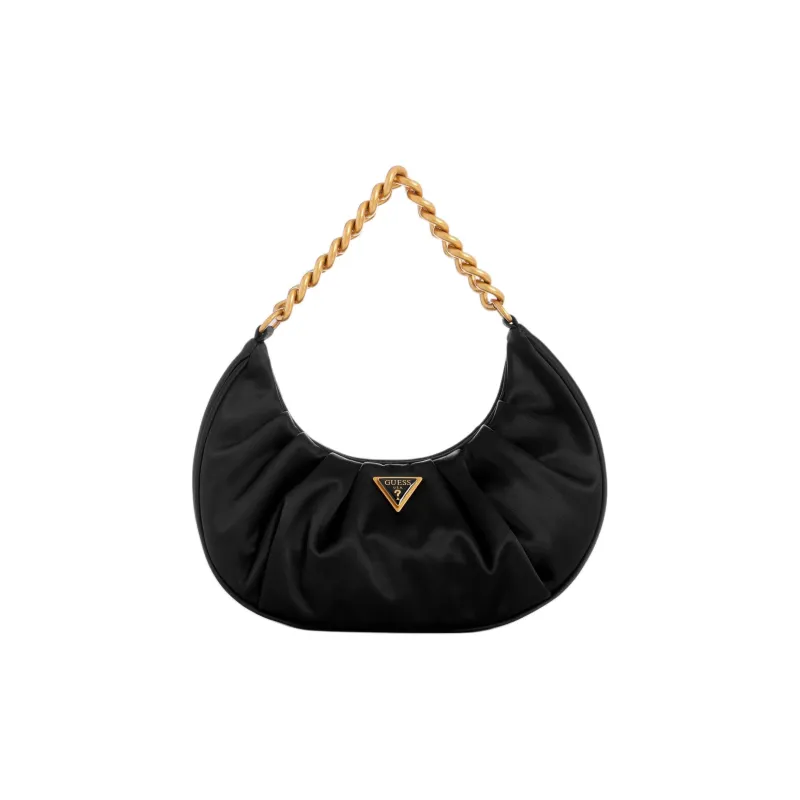 GUESS Pleated Satin Fabric Handbag Shoulder Bag Women's Black-0