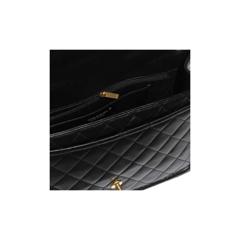 CHANEL Bright Lambskin Shoulder Bag, Crossbody Bag Extra Large Women's Black-3