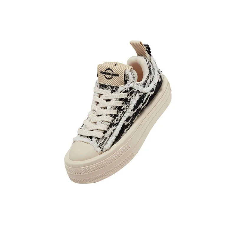FORESHADOW 'Double-Uni'2.0 Height Increasing Low-Top Salty Cream Skateboard Shoes Unisex Black White-1