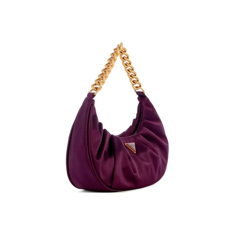 GUESS Pleated Satin Fabric Handbag Shoulder Bag Women's Purple Crystal-1