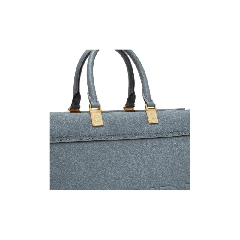 FENDI Sunshine Calfskin Tote Bag Shopping Bag Shoulder Bag Crossbody Bag Handbag Medium Size Women's Blue-4