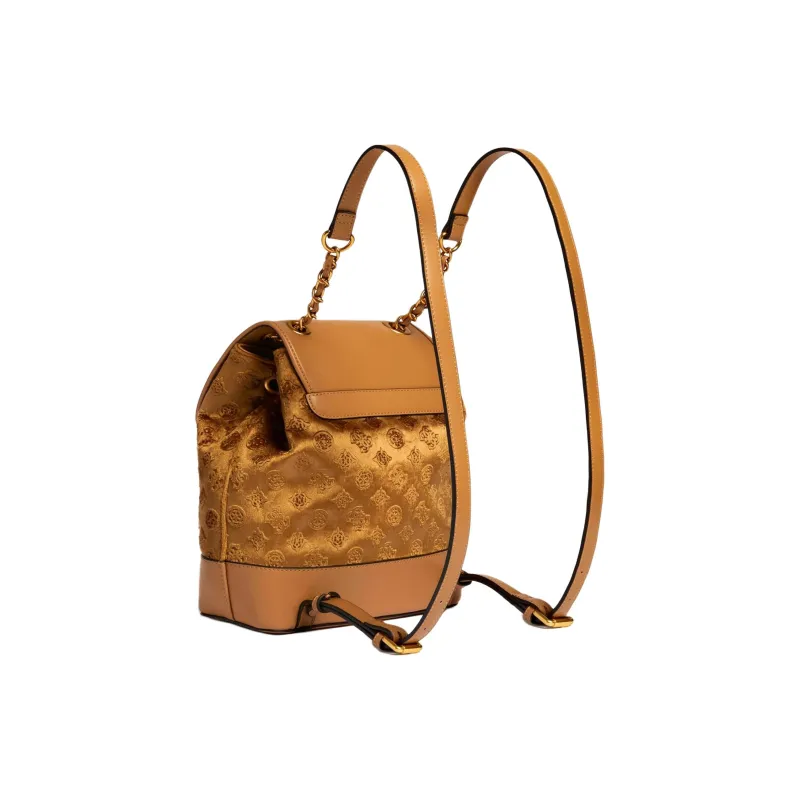 GUESS Artificial Leather Velvet Velvet Fabric Backpack Women's Mocha-1