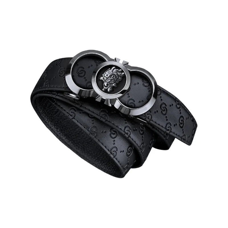 WilliamPOLO Cow Leather Leather Belts Men's Dark Gunmetal Width  3.5cm-1