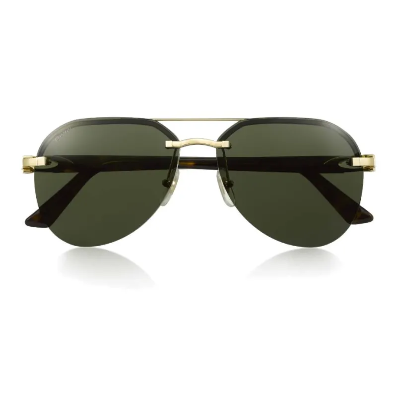 CARTIER Plate Frame Metal Aviator Sunglasses Unisex Tortoiseshell-1