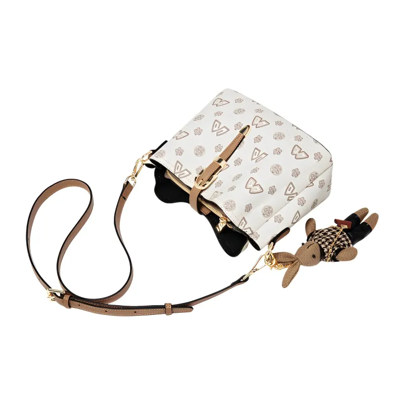 Safiya PVC Bucket Bag Tote Bag Crossbody Bag Shoulder Bag Medium Size Women's Coffee/White-7