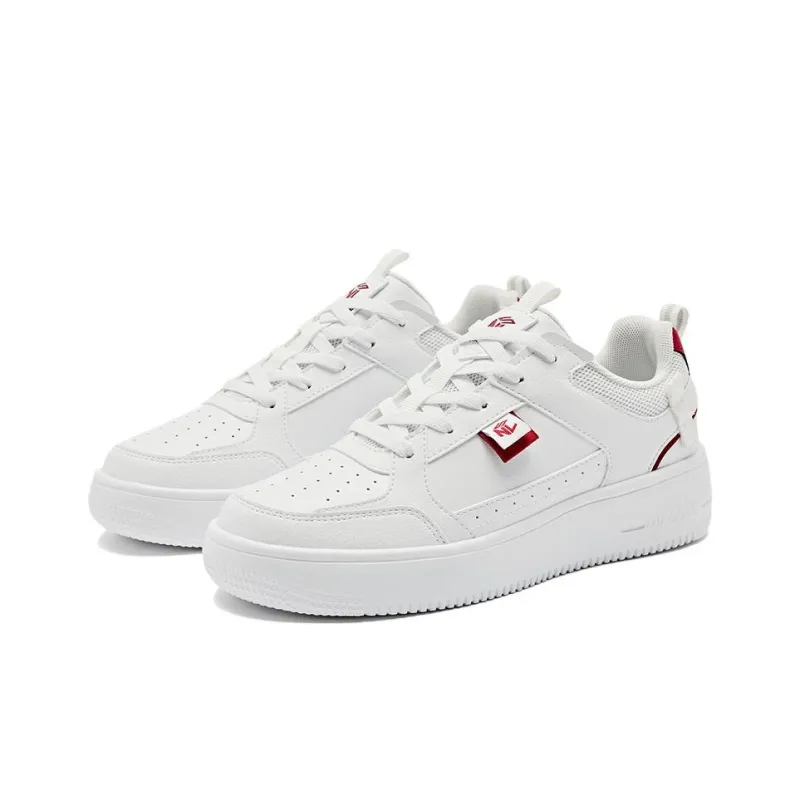 QIAODAN Small White Shoes Lightweight Wear Resistant And Slip Resistant Low Top Skateboard Shoes Women's White Red-2