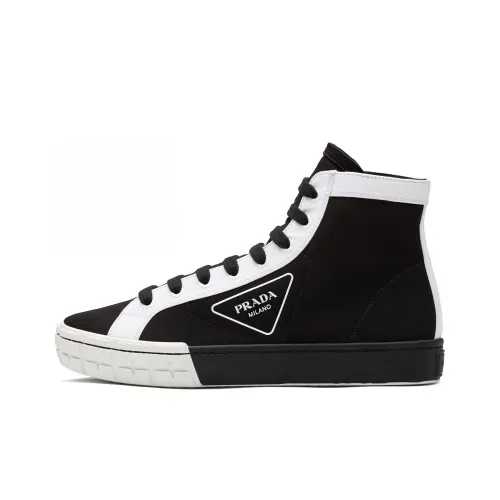 PRADA WHEEL Skateboard Shoes Men High-Top Black/White