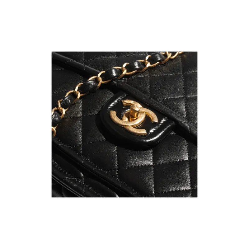 CHANEL Bright Lambskin Shoulder Bag, Crossbody Bag Extra Large Women's Black-2