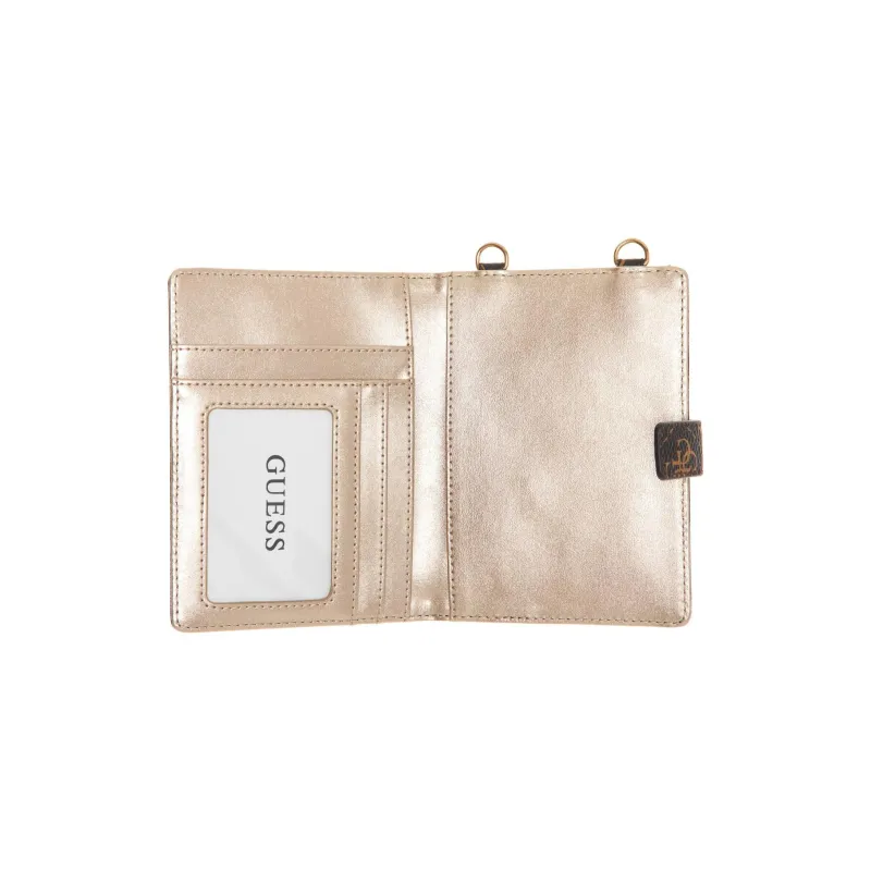GUESS Artificial Leather One Shoulder Crossbody Chain Bag With Passport Holder Women's Brown-3