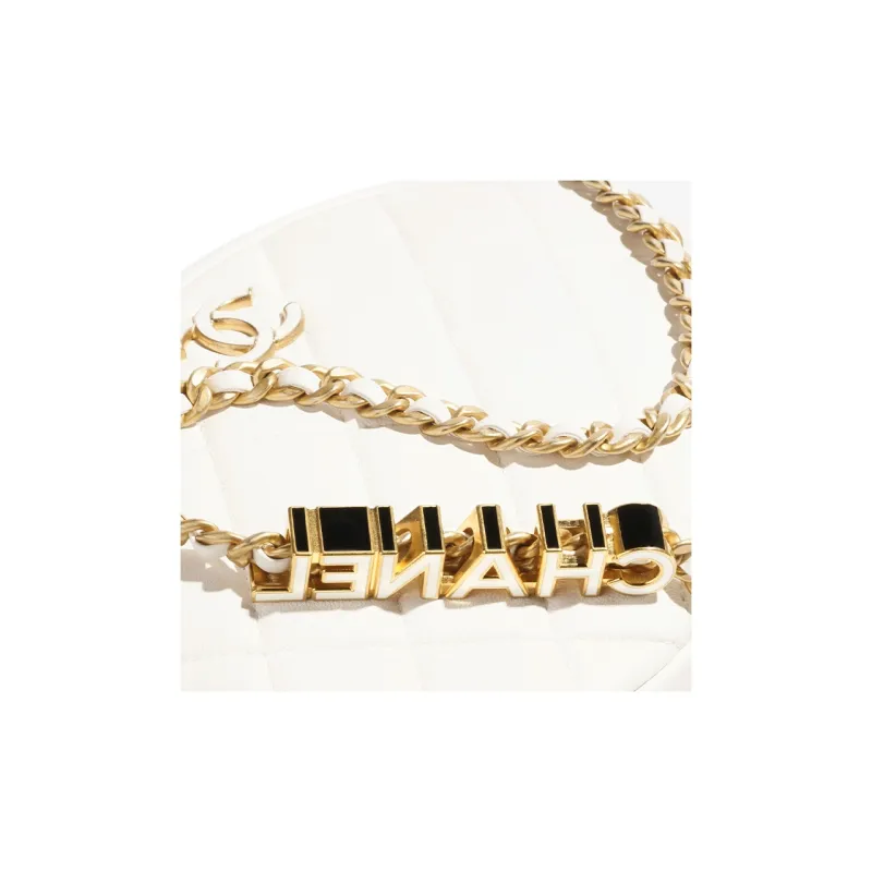 CHANEL Lambskin Glossy Lacquered Gold Metal Camera Bag One Shoulder Crossbody Handbag Clutch Mini Women's White-3
