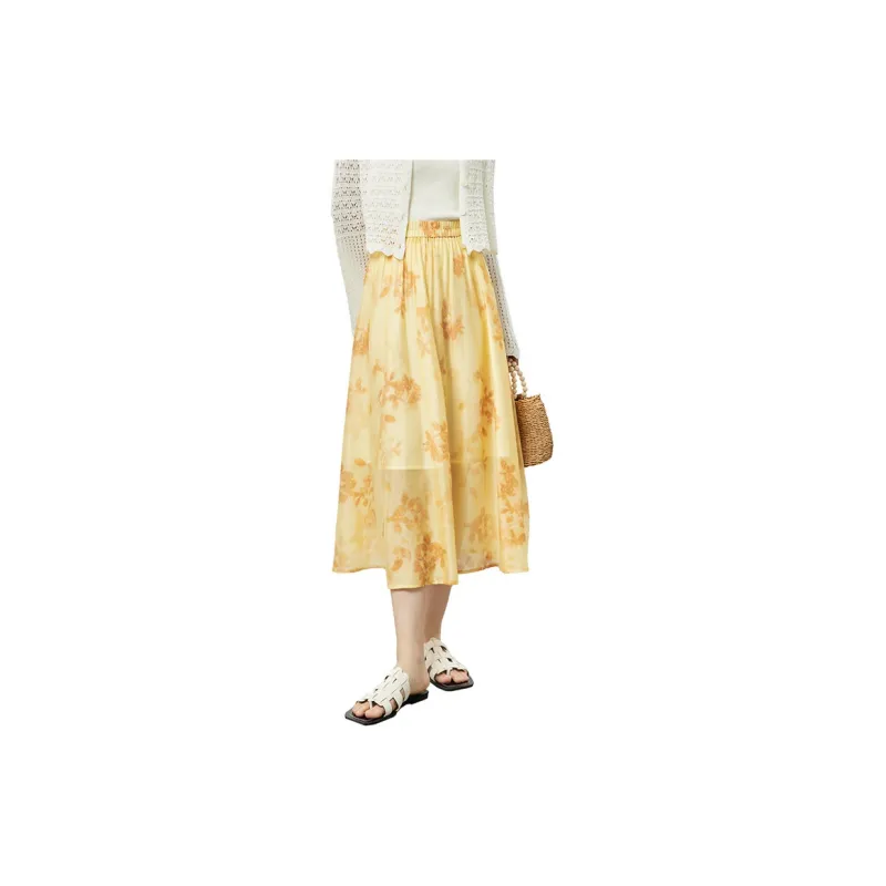 SENTUBILA Casual Long Skirts Women's Yellow With Multicolor-1