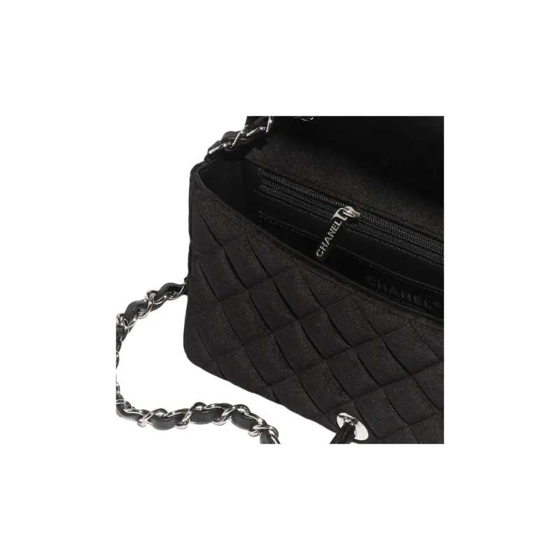 CHANEL Velour Crossbody Bag, Shoulder Bag Women's Silver & Black & White-3