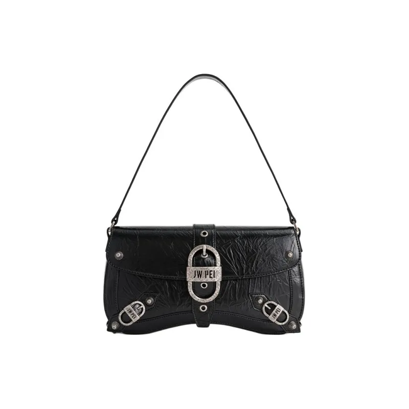 JW PEI Artificial Leather Shoulder Bag Baguette Bag Shoulder Bag Medium Size Women's Black-0