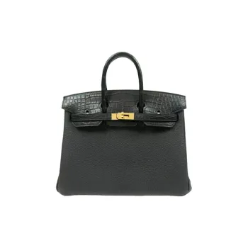 HERMES Birkin Matte Crocodile Leather With Togo Calfskin Birkin Bag Handbag 25 Women's Black