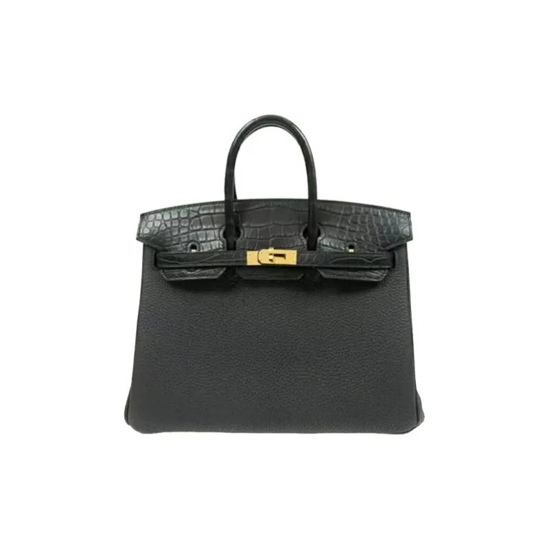 HERMES Birkin Matte Crocodile Leather With Togo Calfskin Birkin Bag Handbag 25 Women's Black-0