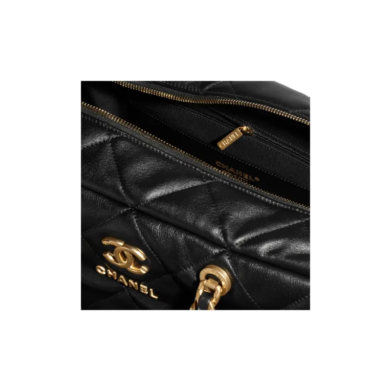 CHANEL Calfskin Bowling Bag, Handbag, Shoulder Bag Extra Large Women's Black-3