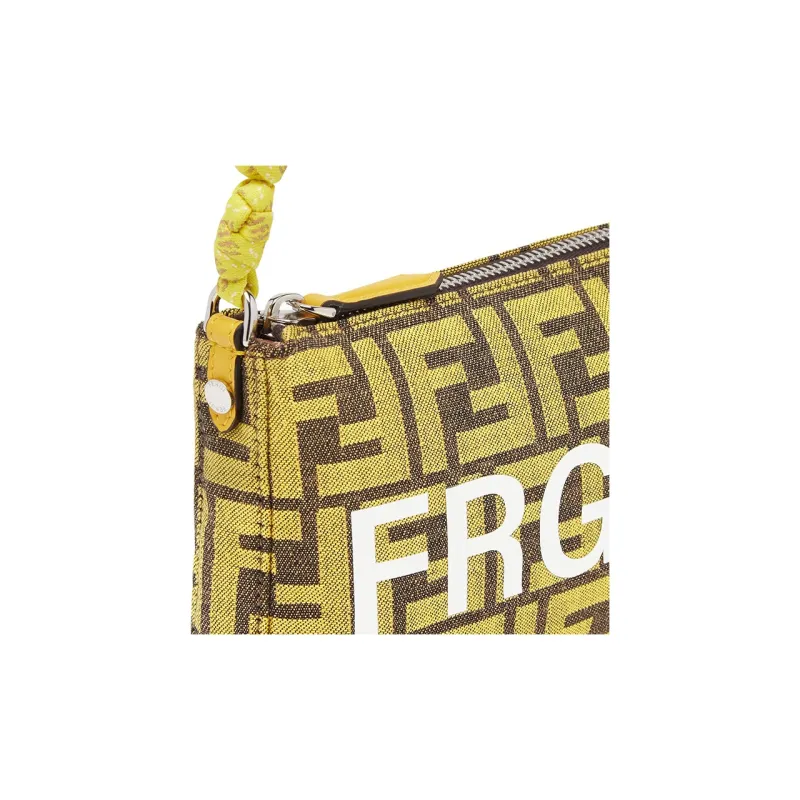 FENDI FRGMT Junya Ito Collaboration Jacquard One Shoulder Portable Clutch Women's Yellow-4