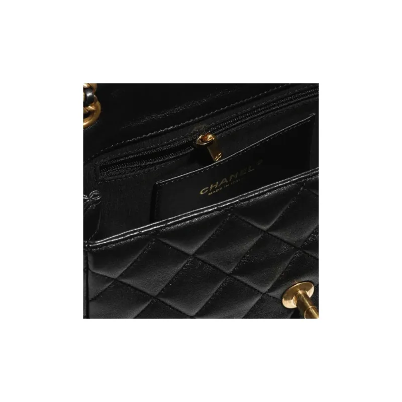 CHANEL Lambskin Patent Leather Shoulder Bag, Crossbody Bag Trumpets Women's Black-2