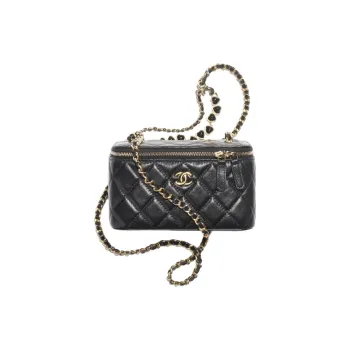 CHANEL Bright Crinkle Calfskin One Shoulder Crossbody Clutch Women's Black