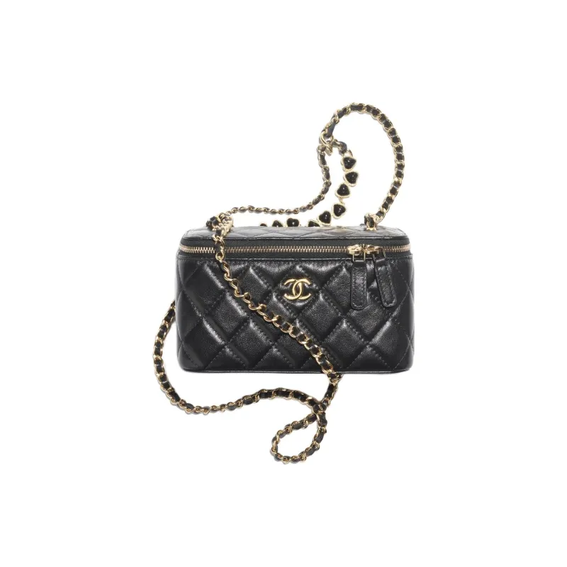 CHANEL Bright Crinkle Calfskin One Shoulder Crossbody Clutch Women's Black-0