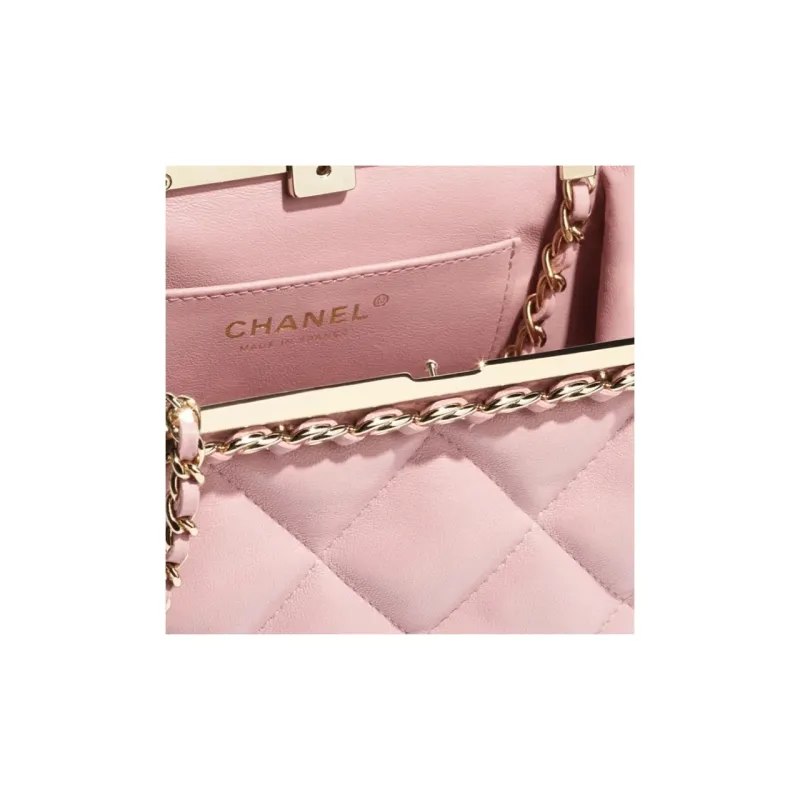 CHANEL Bright Lambskin Evening Clutch Bag Trumpets Women's Light Pink-2