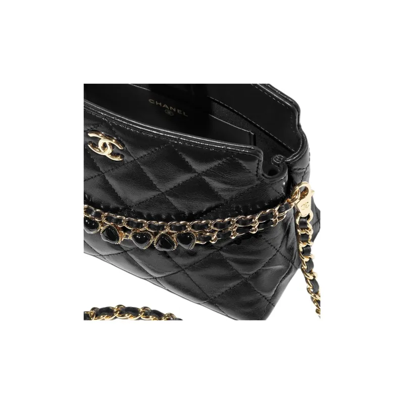 CHANEL Bright Crinkle Calfskin One Shoulder Crossbody Clutch Women's Black-3