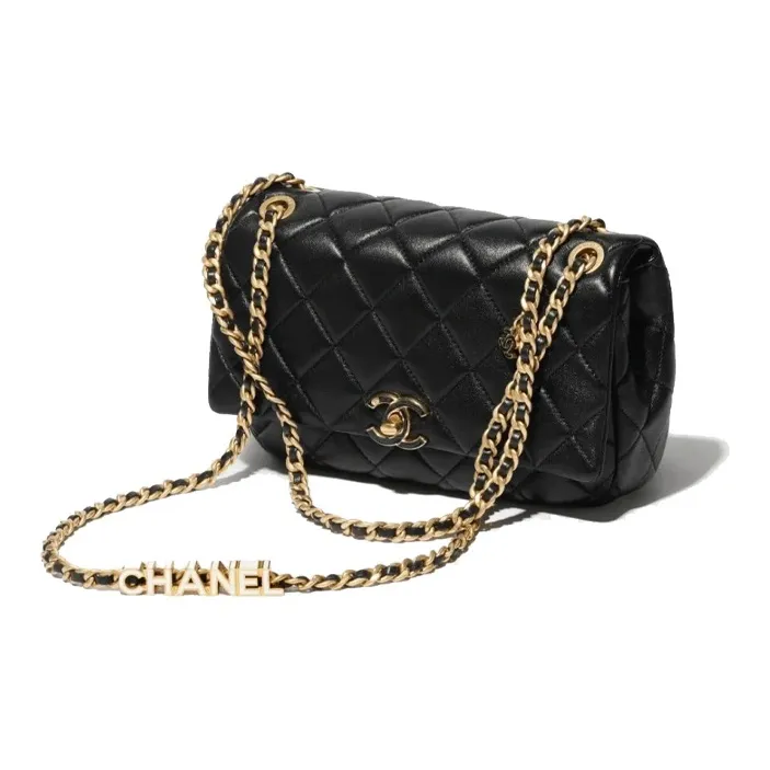 CHANEL Lambskin Patent Leather Shoulder Bag, Crossbody Bag Trumpets Women's Black-1