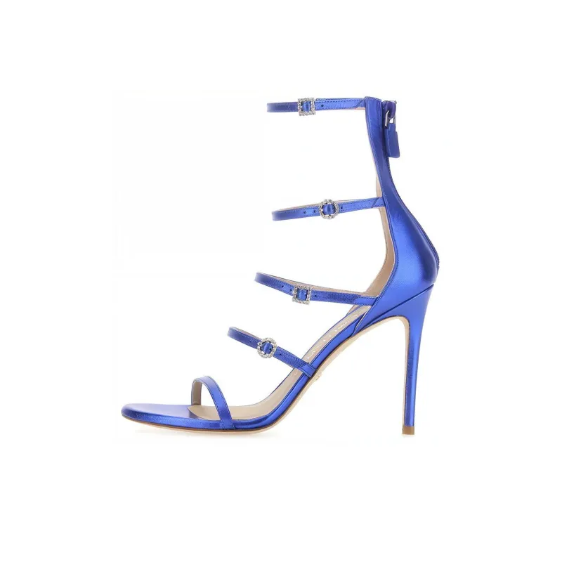 stuart weitzman 100mm Crystal-buckle Metallic Sandals-0