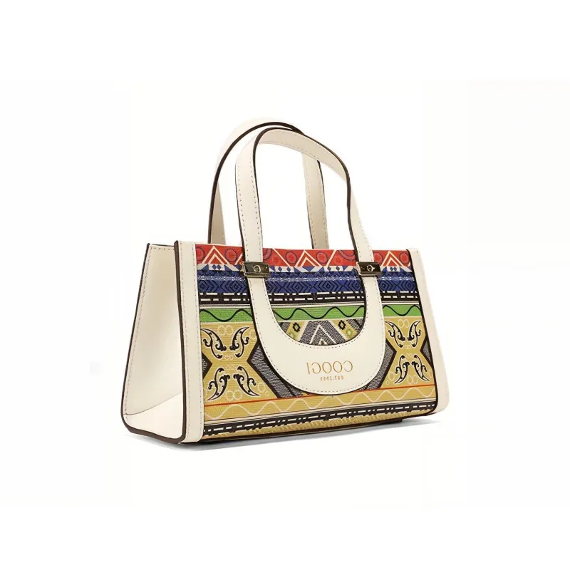 COOGI Cow Leather With Synthetic Leather Tote Bag, Handbag, Shoulder Bag Women's Ecru-3