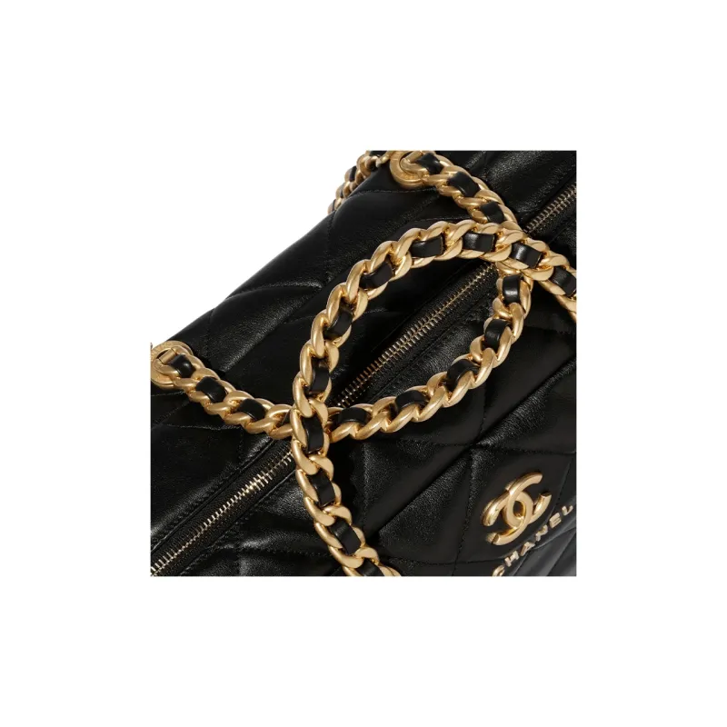 CHANEL Calfskin Bowling Bag, Handbag, Shoulder Bag Extra Large Women's Black-2