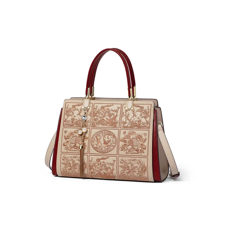 C°BANNER Cow Leather With Synthetic Leather Handbag, Shoulder Bag, Crossbody Bag Tubas Women's Beige Apricot-3